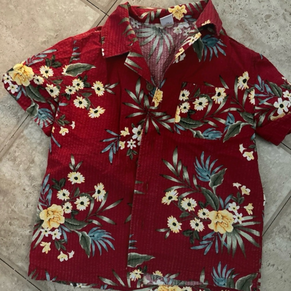 Toddler boy Hawaii print button shirt